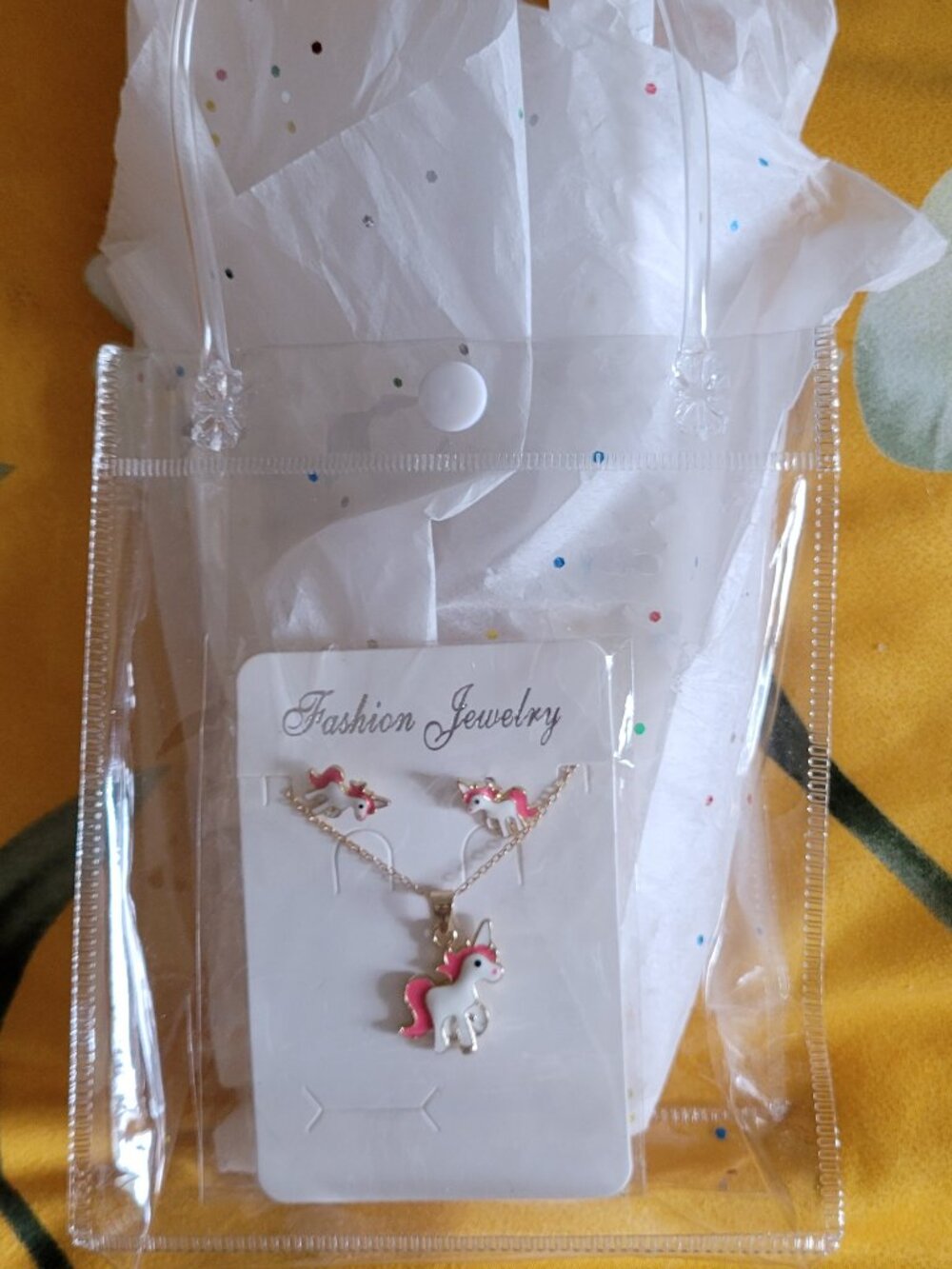 Clear Party Gift Bag with Unicorn Earrings and Necklace